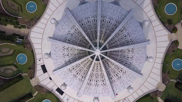Beautiful architectural aerial over the Baha'i Temple in Chicago, Illinois.