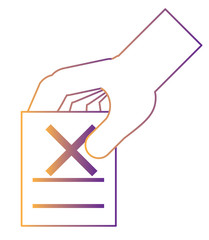 hand with votation paper with cross icon over white background, colorful design.  vector illustration