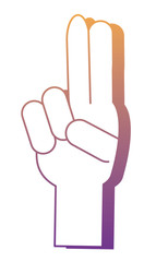 hand with two fingers up over white background, vector illustration