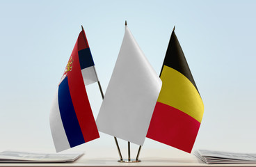 Flags of Serbia and Belgium with a white flag in the middle