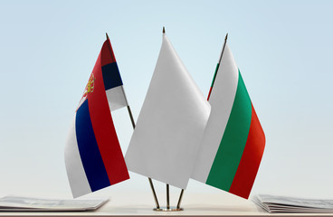 Flags of Serbia and Bulgaria with a white flag in the middle