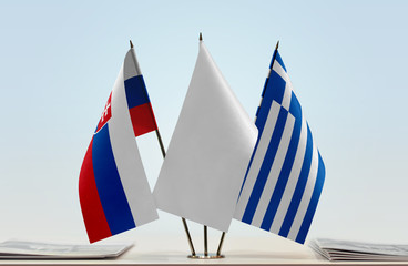 Flags of Slovakia and Greece with a white flag in the middle
