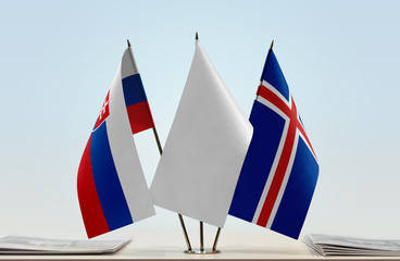 Flags of Slovakia and Iceland with a white flag in the middle