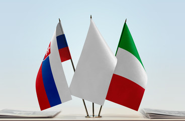 Flags of Slovakia and Italy with a white flag in the middle
