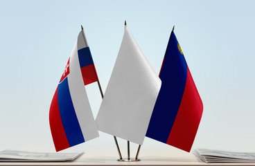 Flags of Slovakia and Liechtenstein with a white flag in the middle