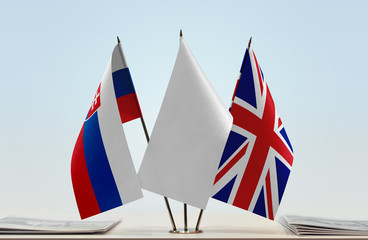 Flags of Slovakia and Great Britain with a white flag in the middle
