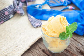 Fresh homemade ice-cream in glass, Summer holiday concept