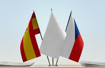 Flags of Spain and Czech Republic with a white flag in the middle