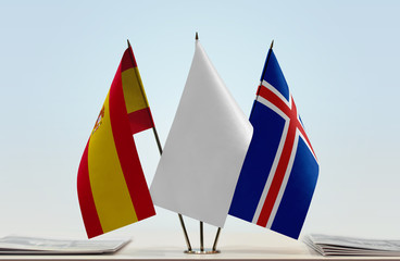 Flags of Spain and Iceland with a white flag in the middle