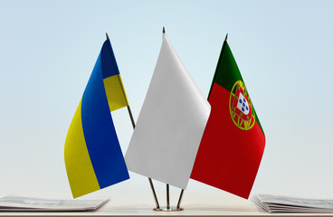 Flags of Ukraine and Portugal with a white flag in the middle