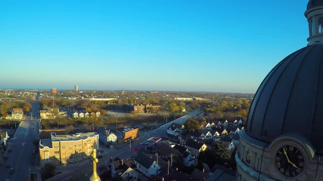 An aerial over the basilica of St. Josaphat in Milwaukee, Wisconsin.