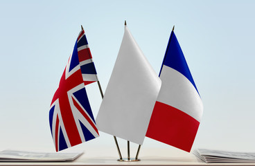 Flags of Great Britain and France with a white flag in the middle