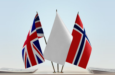 Flags of Great Britain and Norway with a white flag in the middle