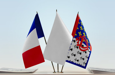 Flags of France and Pays de la Loire with a white flag in the middle