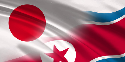 日本　北朝鮮　 国旗　背景