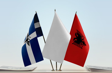 Flags of Northern Epirus and Albania with a white flag in the middle