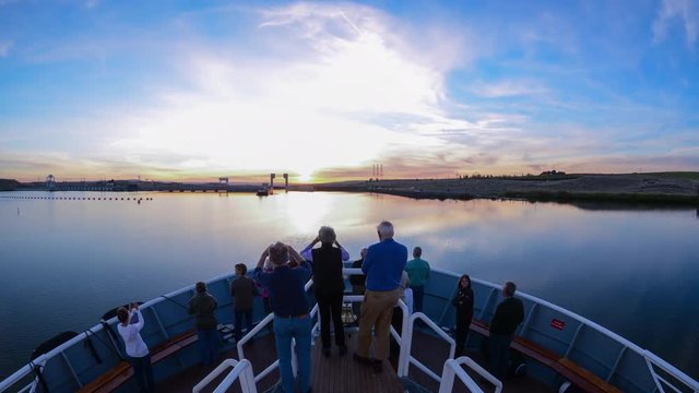 POV time lapse of traveling on a ship through the locks of the Ice Harbor Dam on the Snake River near Walla Walla Washington.