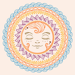 Ethnic patterned colorful sun illustraion