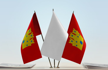 Two flags of Castile with a white flag in the middle