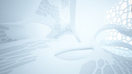 Abstract white parametric interior with window. 3D illustration and rendering.