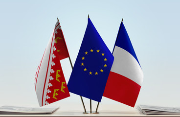 Flags of Alsace European Union and France