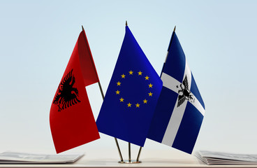 Flags of Albania European Union and Northern Epirus