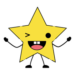 kawaii star wiking an eye over white background, colorful design. vector illustration