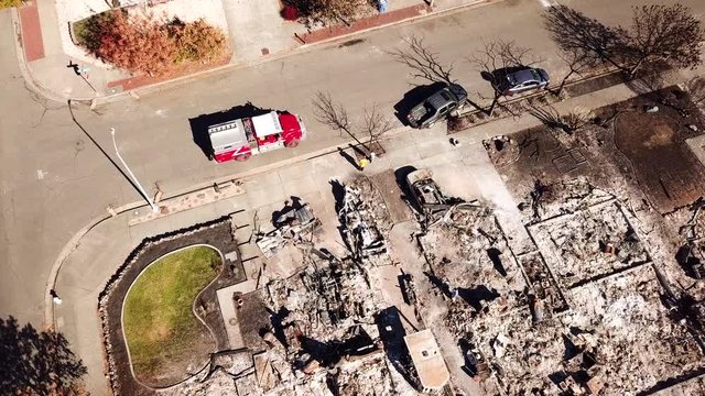Shocking aerial of devastation from the 2017 Santa Rosa Tubbs fire disaster which destroyed whole neighborhoods.