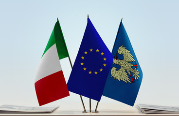Flags of Italy European Union and Friuli