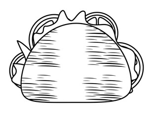 sketch of mexican taco with vegetables icon over white background, vector illustration