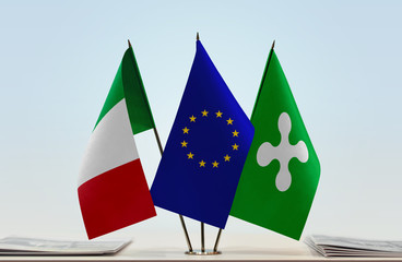 Flags of Italy European Union and Lombardy