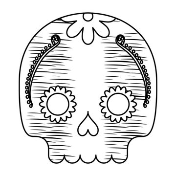 sketch of sugar skull icon over white background, vector illustration