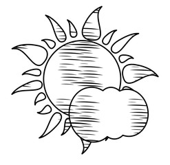 sketch of clouds and sun icon over white background, vector illustration