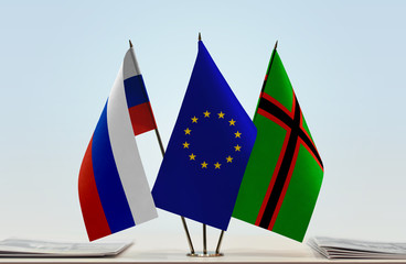 Flags of Russia European Union and Karelia