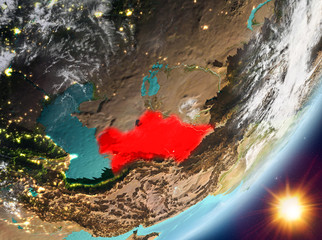 Orbit view of Turkmenistan during sunrise