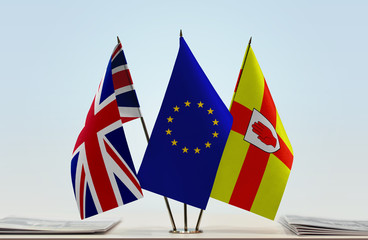 Flags of Great Britain European Union and Ulster