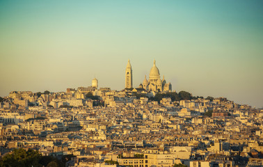 View of Montmartre hill and The Basilica of the Sacred Heart of Paris