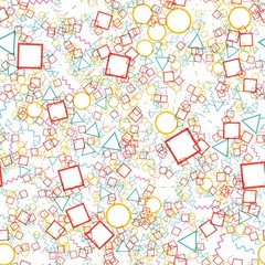 Geometric seamless pattern from different shapes. Triangle circle square line zigzag. Abstract repeating background. Vector illustration