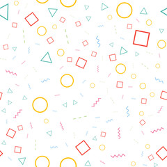 Geometric seamless pattern from different shapes. Triangle circle square line zigzag. Abstract repeating background. Vector illustration