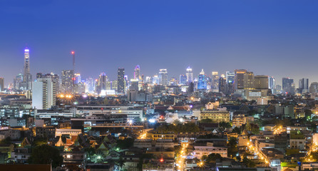 Bangkok urban skyline aerial view at night.