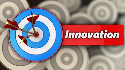 3d blue target with innovation sign