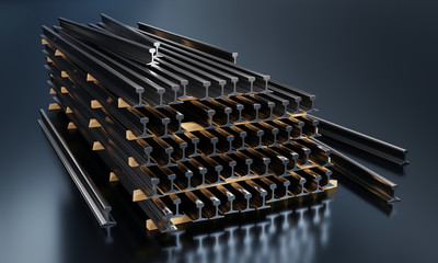 Stack of rails on dark background - 3D illustration