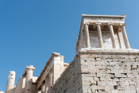 View of the restored Ionic style Temple of Athena Nike (winged victory) on the Acropolis