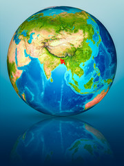 Bangladesh on Earth on reflective surface