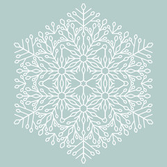 Round vector snowflake. Abstract winter ornament. Fine swhite nowflake