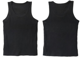 Blank tank top color black front and back view on white background - obrazy, fototapety, plakaty