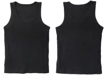 Foto op Canvas Blank tank top color black front and back view on white background © Taeksang