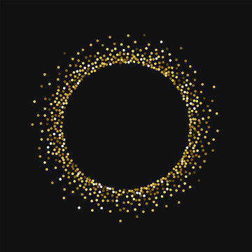Round gold glitter. Small round shape with round gold glitter on black background. Bewitching Vector illustration.