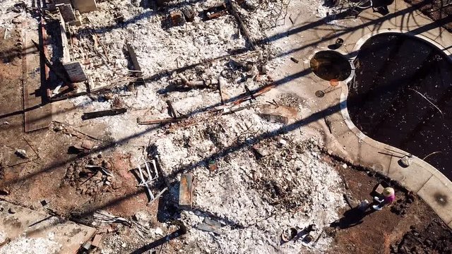 Shocking aerial of devastation from the 2017 Santa Rosa Tubbs fire disaster which destroyed whole neighborhoods.
