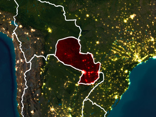 Map of Paraguay at night